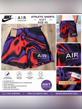 Nike AIR Athletic Shorts — Red & Purple Swirl NWT kids size XS